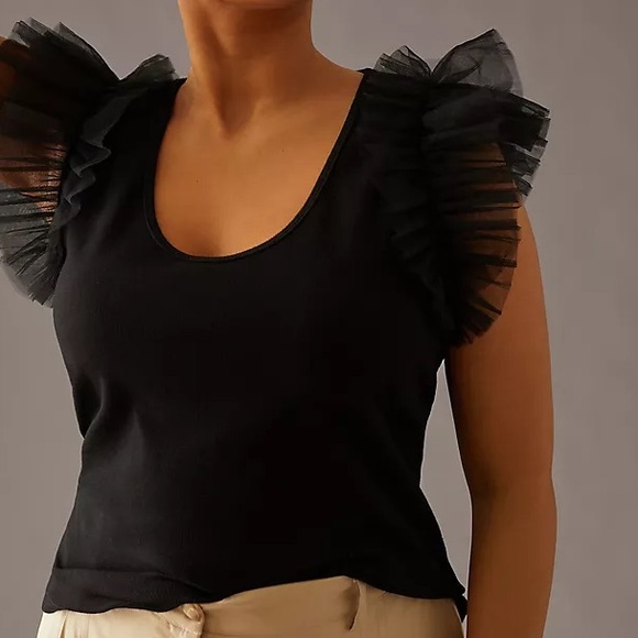 dolan Tops - Dolan Tulle Sleeve Tank Top Black size 2X